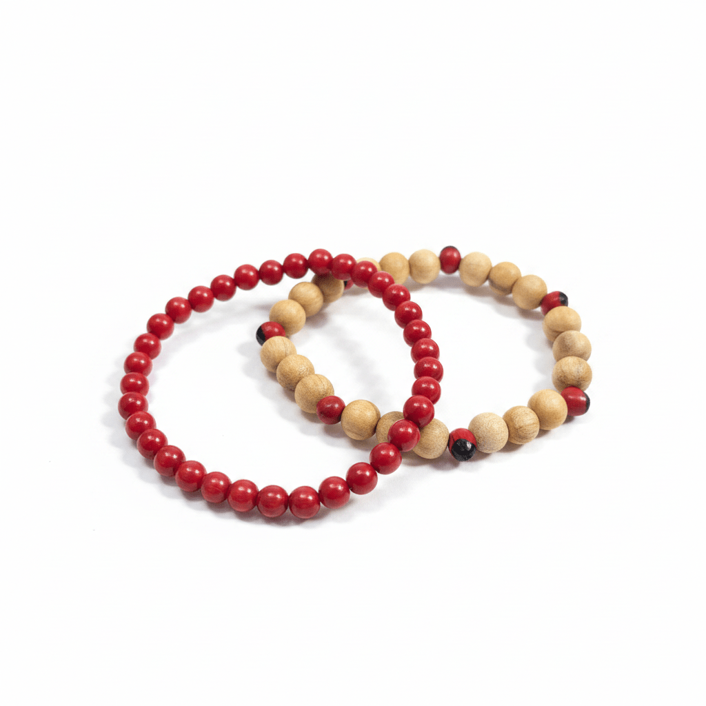 Pack Pulseras Protección Africana huayruro con palo santo y coral rojo bambú consagrada Joyería / PulserasTienda esotérica Málaga - Tata Magic: tienda Esotérica en Málaga