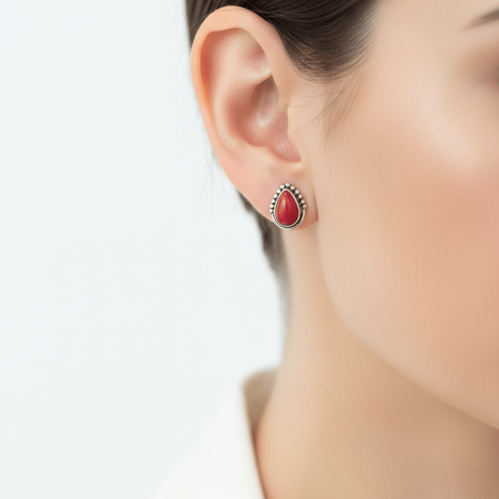 Pendientes Coral Rojo Plata 925