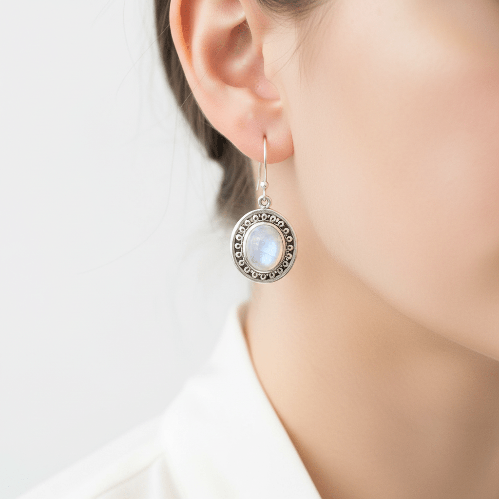 Pendientes Ovalados plata con mineral Piedra Luna