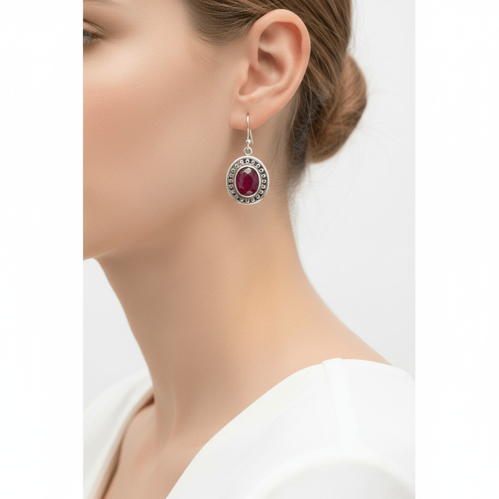 Pendientes Ovalados plata con mineral Rubí - Natural