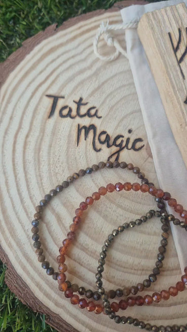 Pulseras Impulso Dorado de Mystic Glow-Economía y Trabajo (Ojo de Tigre, Pirita y Granate naranja)