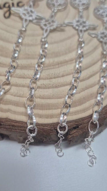 Pulsera Doble Protección de Plata con Nudo de Bruja con Tetragrammaton y Ojo de Tigre Facetado Consagrada