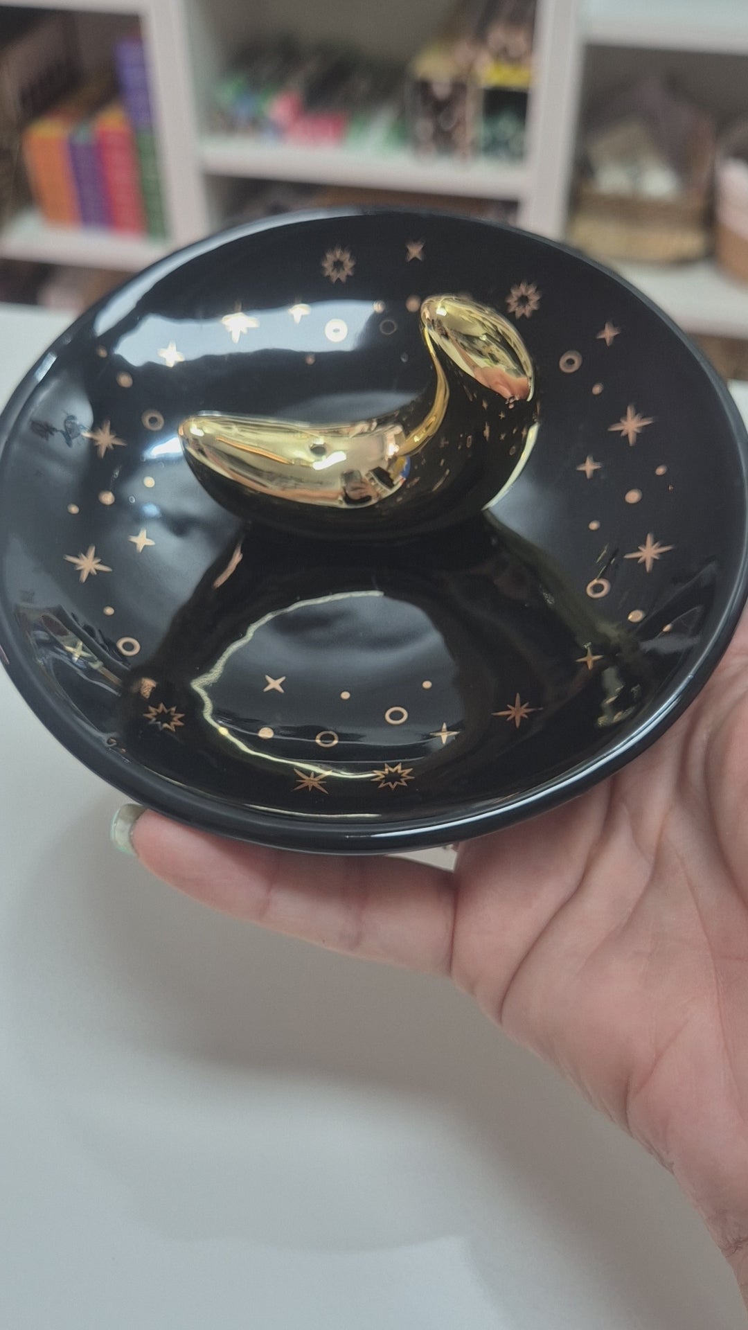 Porta incienso Luna Dorada en  plato estelar- Decorativo y esotérico