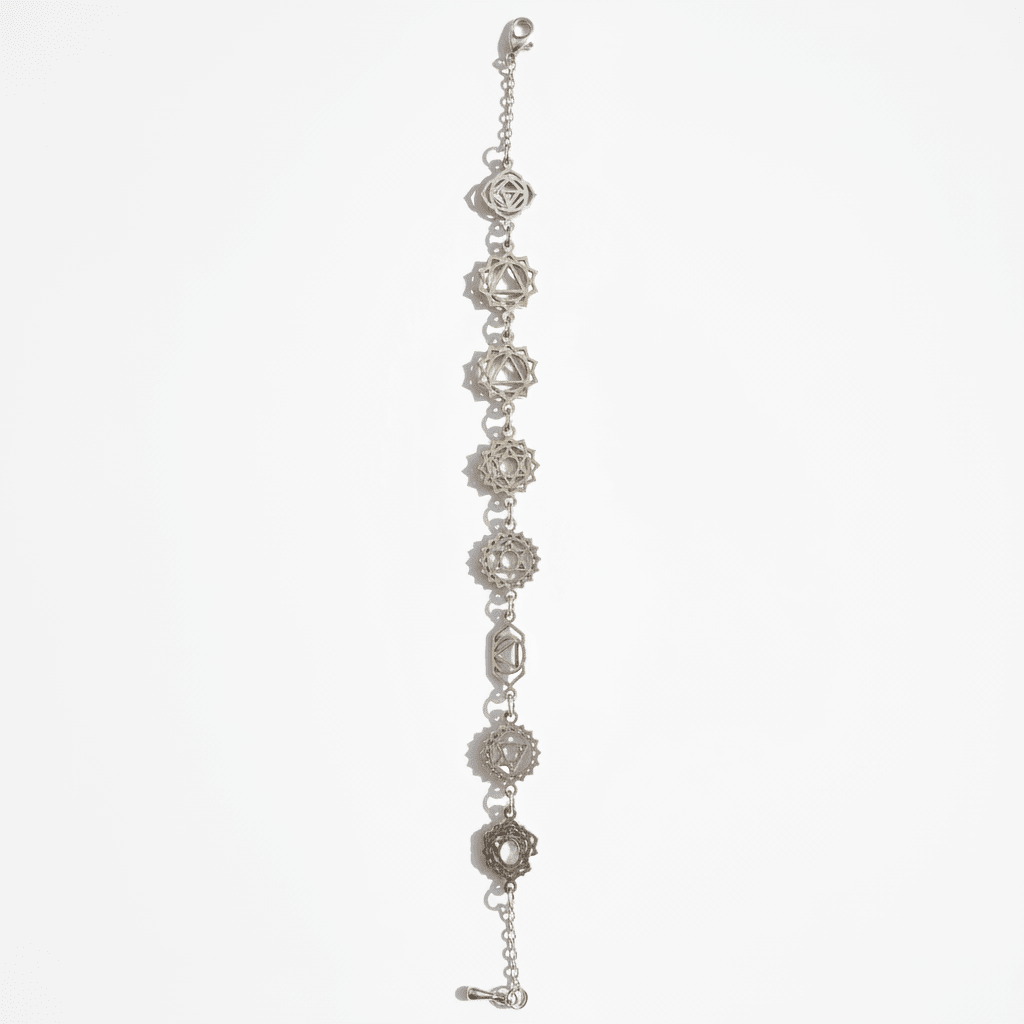 Pulsera 7 Chakras Acero Plateado Consagrada - Energía Kundalini Joyería / PulserasTienda esotérica Málaga - Tata Magic: tienda Esotérica en Málaga