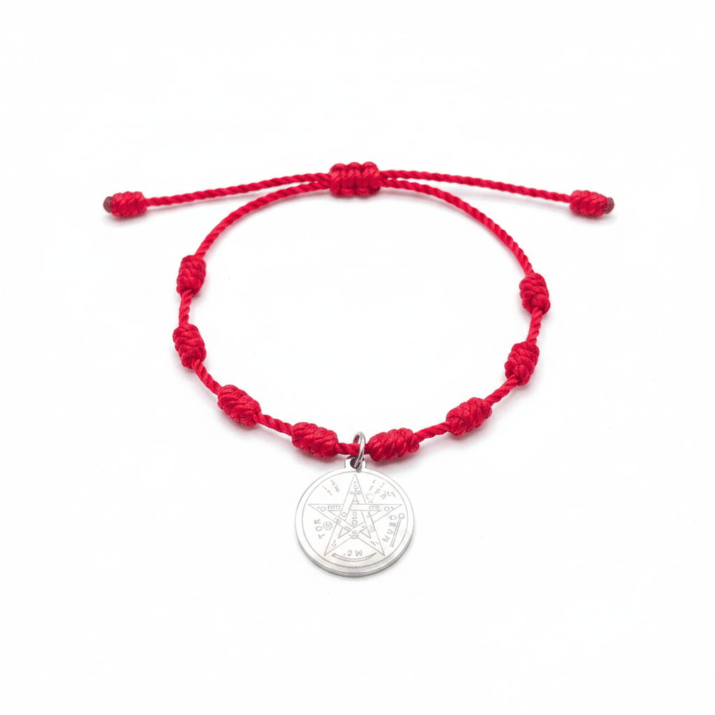 Pulsera 7 Nudos Roja con Tetragramáton en Acero | Protección Sagrada y Fuerza Espiritual Amuletos y PulserasTienda esotérica Málaga - Tata Magic: tienda Esotérica en Málaga