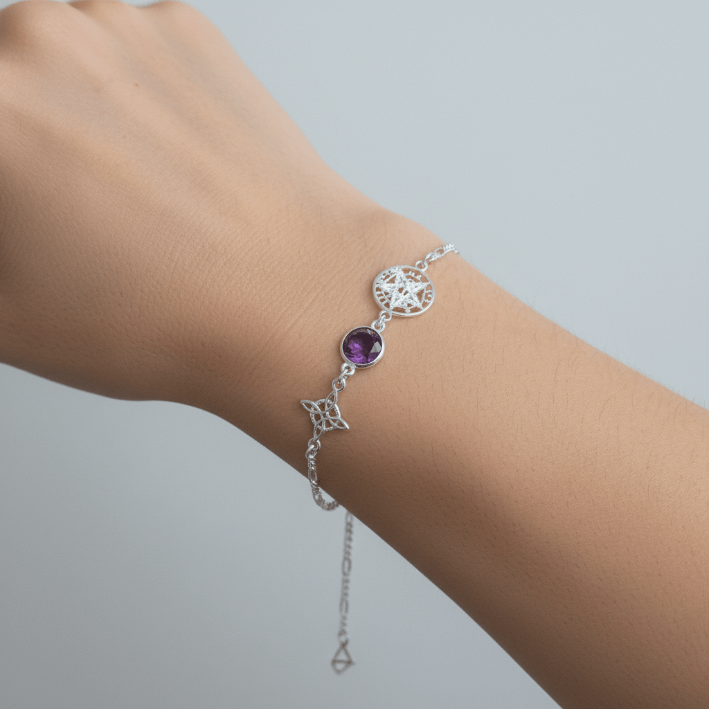 Pulsera Doble Protección Plata con Topacio Místico - Amuleto Energético Pulseras de PlataTienda esotérica Málaga - Tata Magic: tienda Esotérica en Málaga
