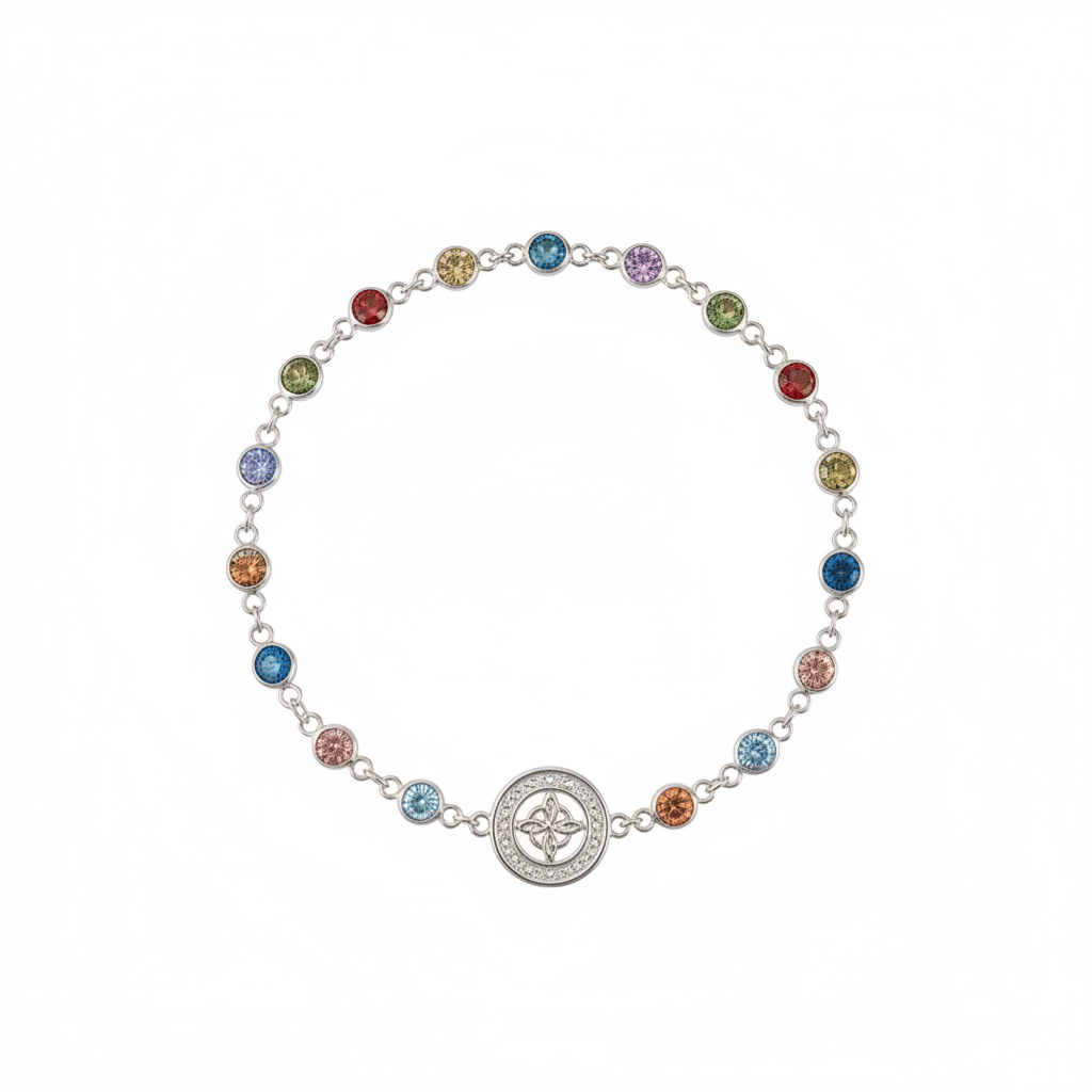 Pulsera Nudo de Bruja Plata con circonitas de colores Joyería / PulserasTienda esotérica Málaga - Tata Magic: tienda Esotérica en Málaga