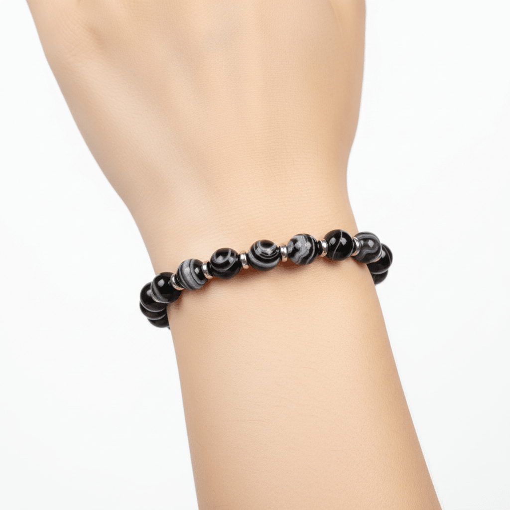 Pulsera Sulemani Hakik Acero 6mm | Protección, Equilibrio y Fuerza Unisex Pulseras de MineralesTienda esotérica Málaga - Tata Magic: tienda Esotérica en Málaga