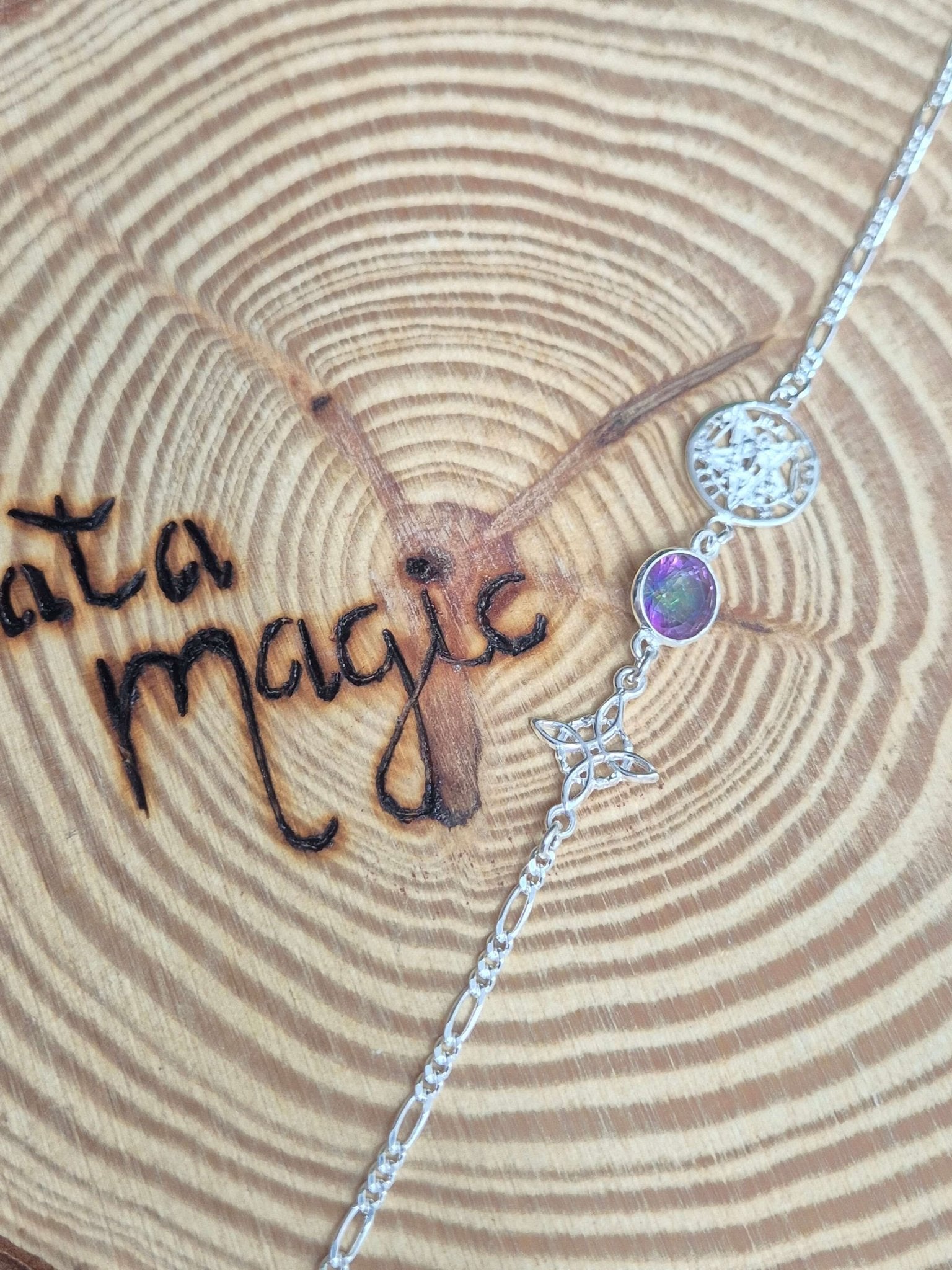 Pulsera Doble Protección Plata con Topacio Místico - Amuleto Energético pulserasplataTienda esotérica Málaga - La Tienda de Tata Magic: tienda Esotérica en Málaga