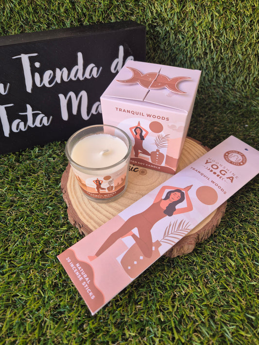 Pack Vela Soja + Incienso de Regalo Tranquil Woods- Paz y Equilibrio Natural Song Of India