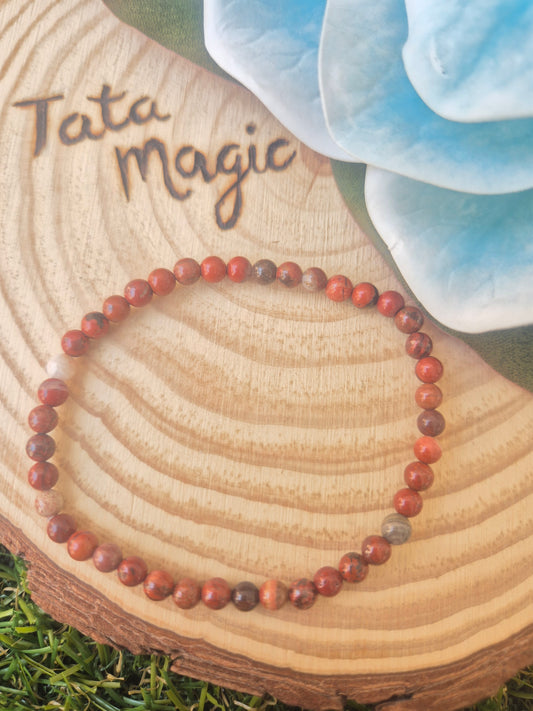 Pulsera de Jaspe Rojo 4mm- Fuerza Vital, Enraizamiento y Protección