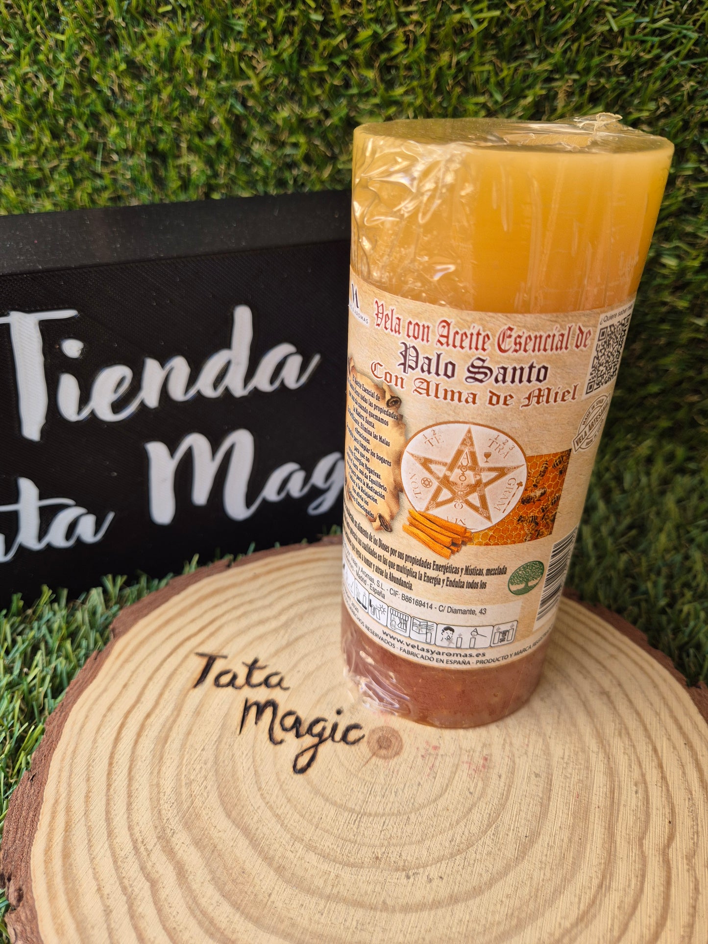 Velón con Aceite Esencial de Palo Santo con Alma de Miel Velas y Aromas - Limpieza y Energía Positiva