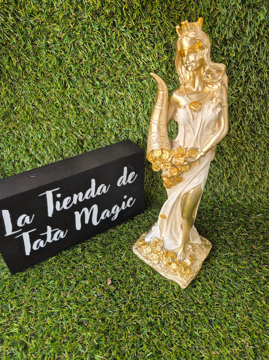 Diosa Fortuna 30cm Blanca y Dorada - Atracción de la Abundancia y la Prosperidad