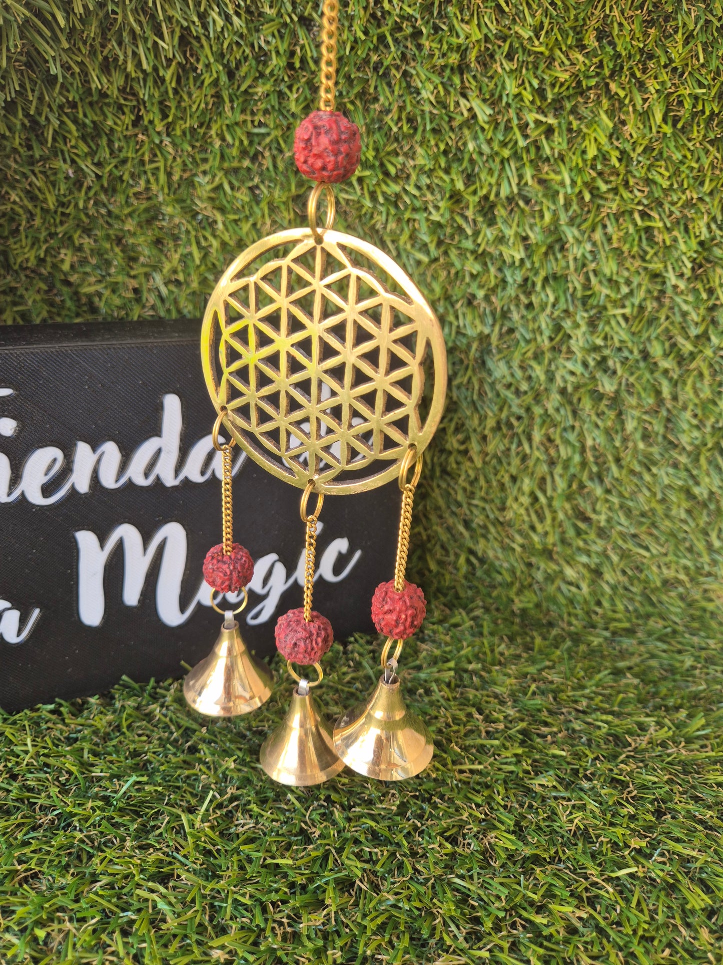 Carrillón de Viento Flor de la Vida con Rudraksha - Protección, Armonía y Energía Sagrada