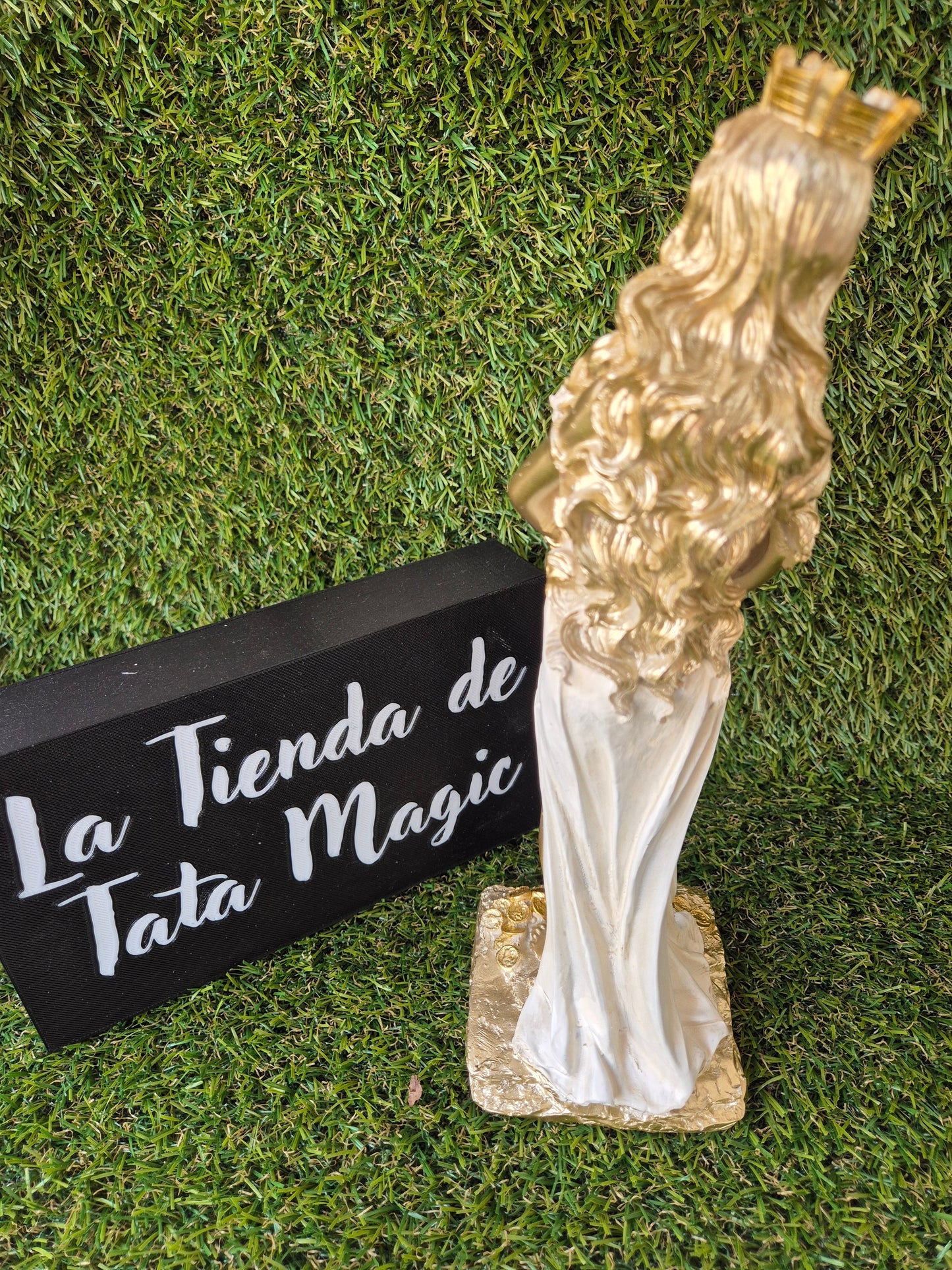 Diosa Fortuna 30cm Blanca y Dorada - Atracción de la Abundancia y la Prosperidad