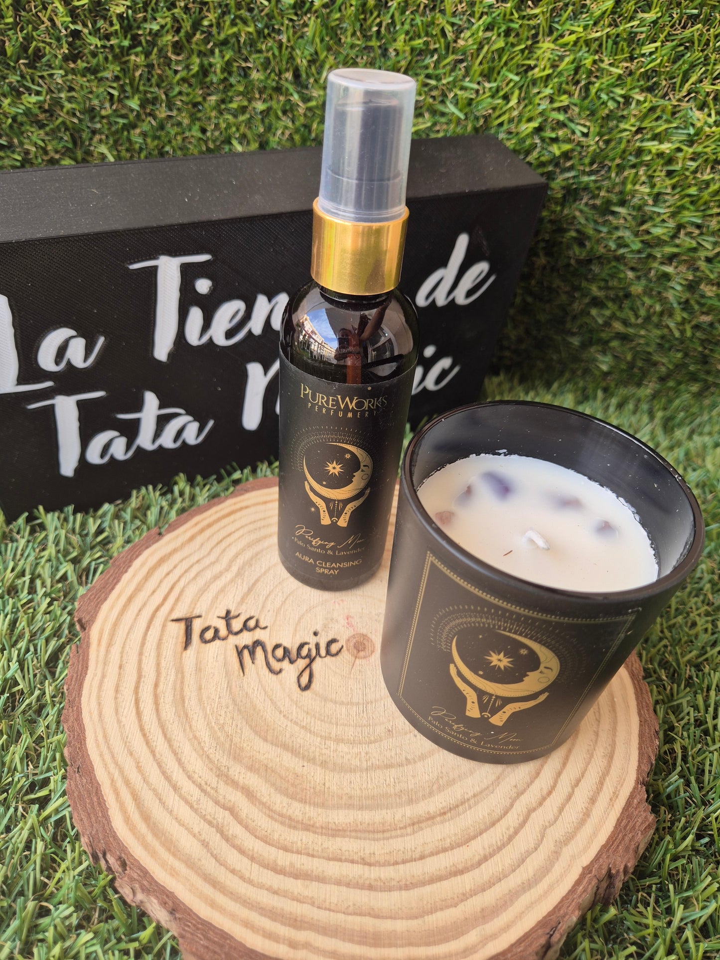 Pack Vela + Spray Pureworks Luna Purificadora / Palo Santo y Lavanda - Limpieza y Armonía Energética