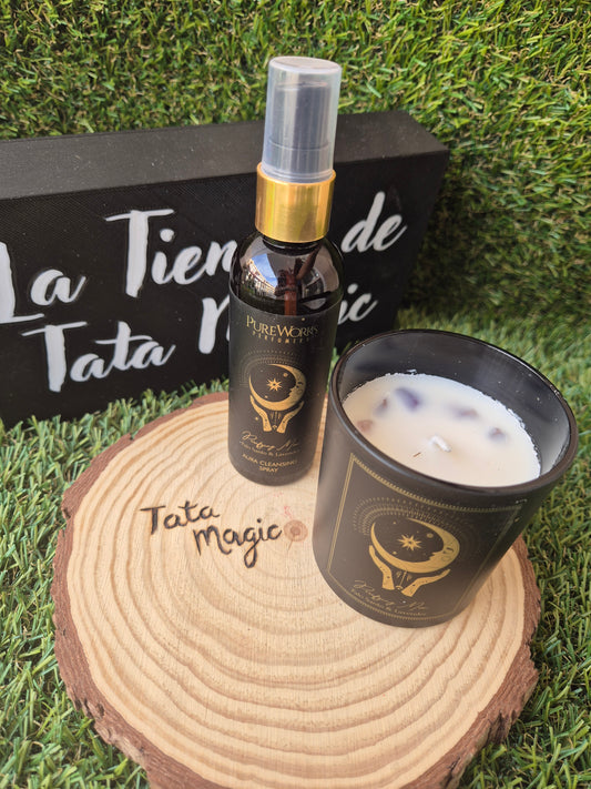 Pack Vela + Spray Pureworks Luna Purificadora / Palo Santo y Lavanda - Limpieza y Armonía Energética