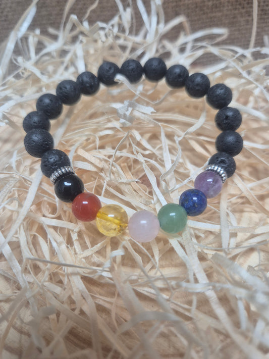 Pulsera mineral Lava 7 Chakras 8mm unisex- Energía, fuerza y equilibrio