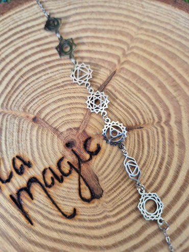 Pulsera 7 Chakras Acero Plateado Consagrada - Energía Kundalini