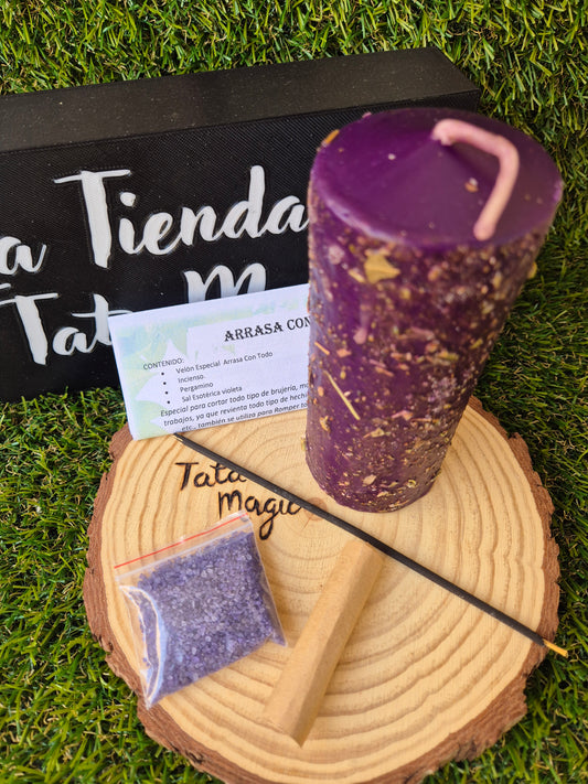 Velón Arrasa con Todo de 7 Llaves - Ritual Herbóreo de Limpieza Contra Magia Negra,Cortar Brujería, Magia Negra y Tumbar Trabajos