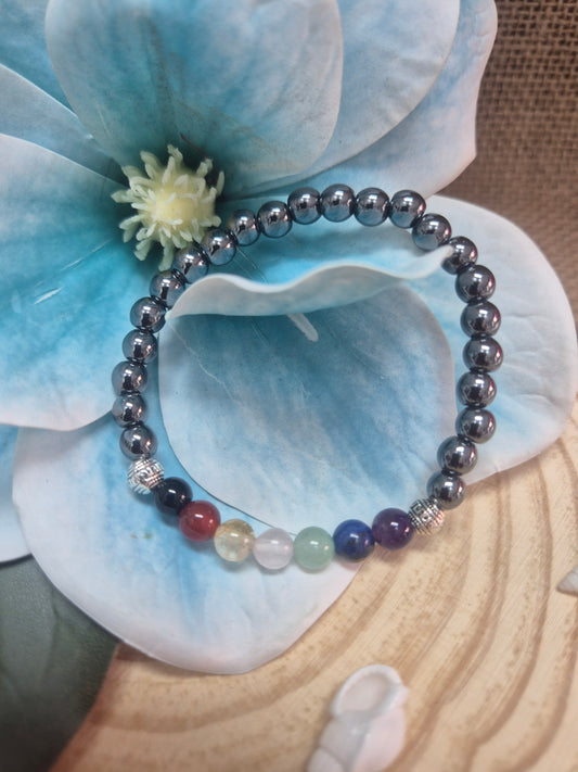 Pulsera mineral 7 chacras con Hematite- Equilibrio, energía y protección
