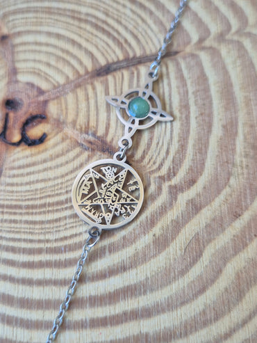 Pulsera Acero Doble Protección Aventurina Verde Consagrada