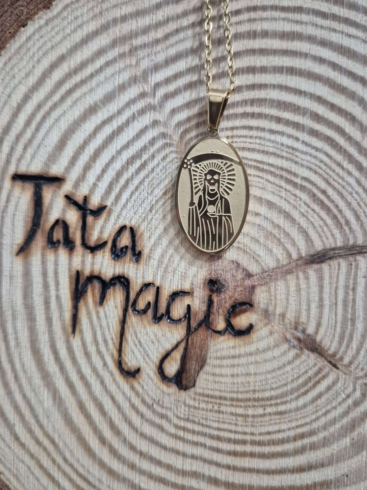 Collar acero santa muerte JoyeriamineralescolgantesTienda esotérica Málaga - La Tienda de Tata Magic: tienda Esotérica en Málaga
