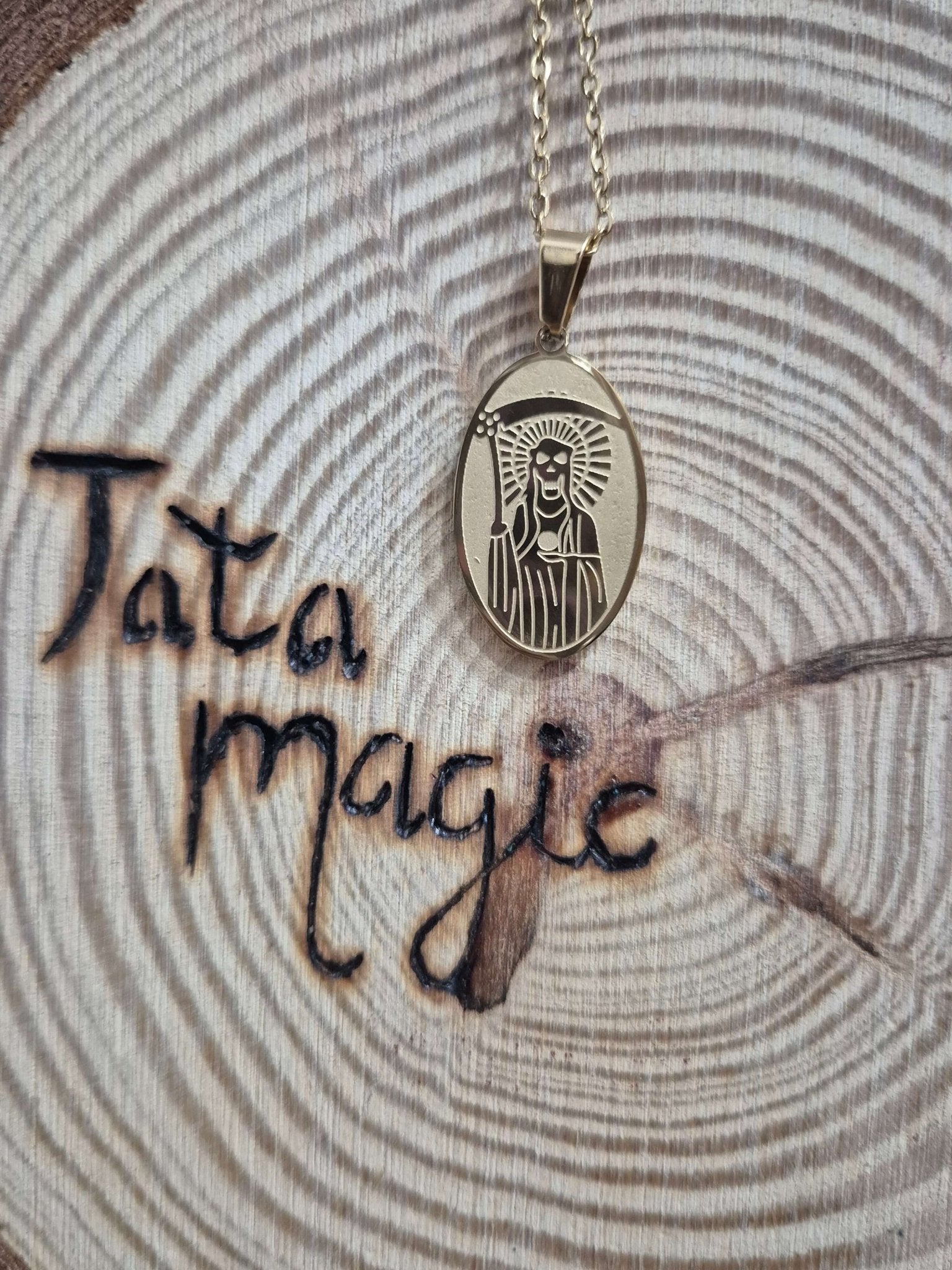 Collar acero santa muerte JoyeriamineralescolgantesTienda esotérica Málaga - La Tienda de Tata Magic: tienda Esotérica en Málaga