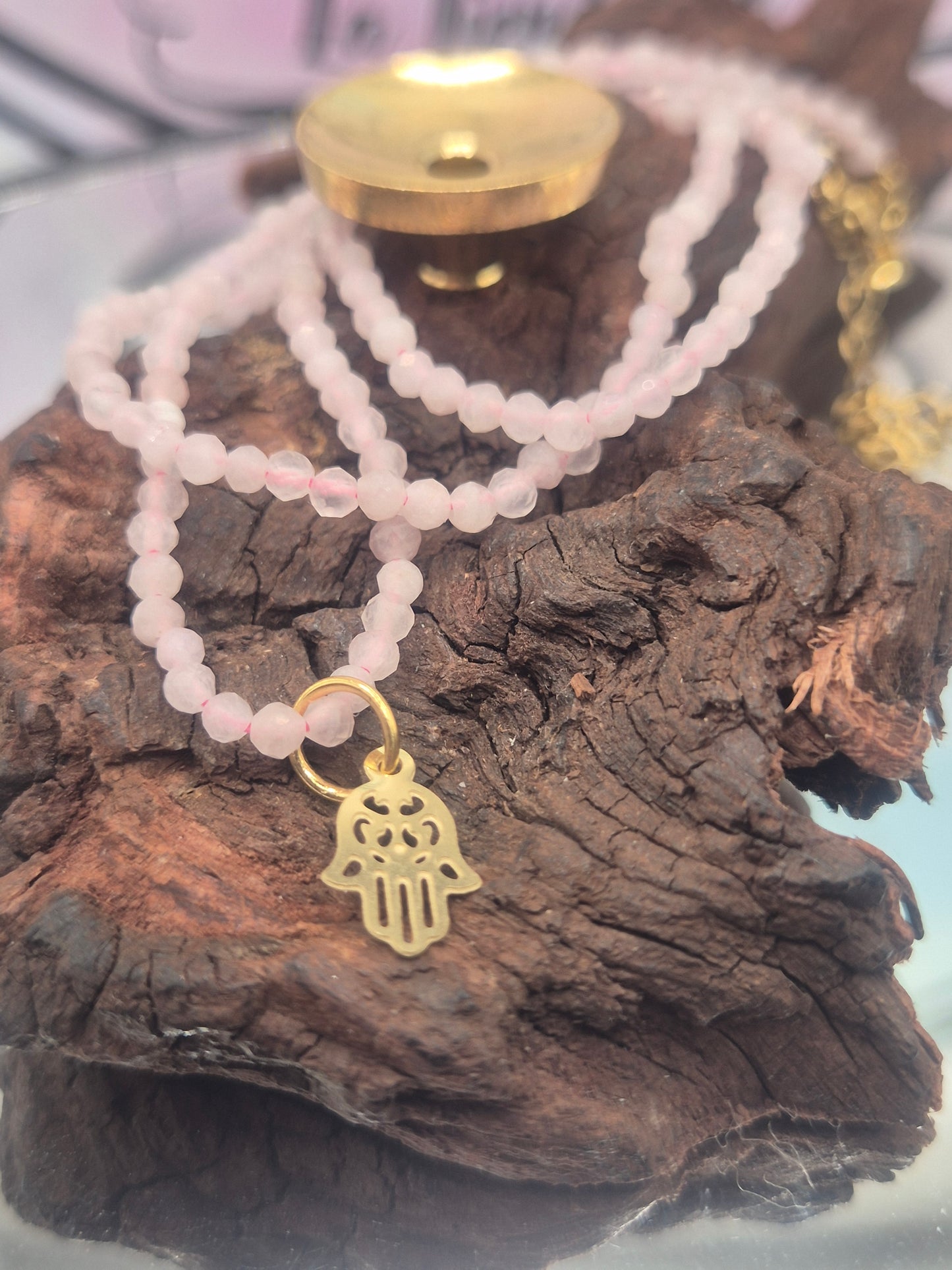 Collar Mineral Cuarzo Rosa Facetado