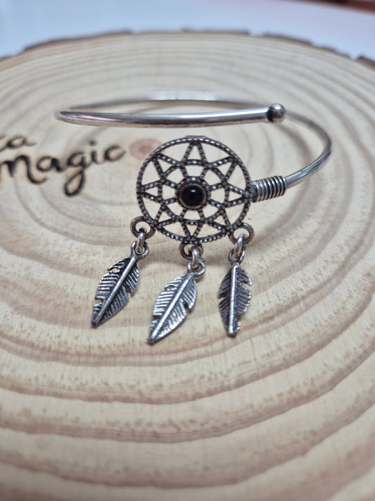 Brazalete De Ónix de Alpaca Atrapasueños - Joyería Étnica