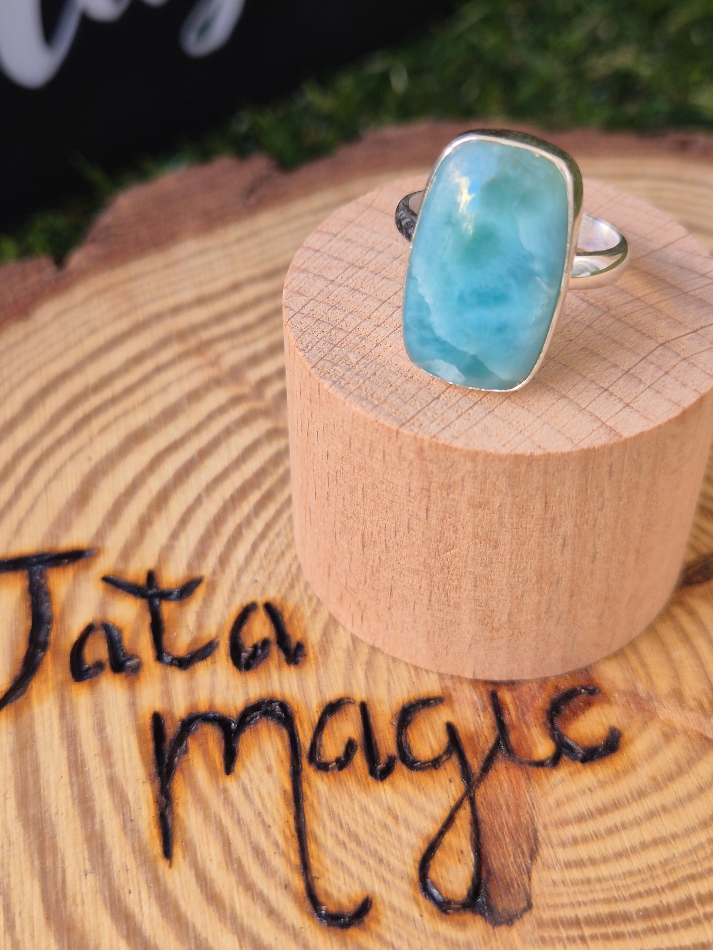 Anillo de Larimar en Plata Adaptable - Activación Cuántica para Propósito del Alma