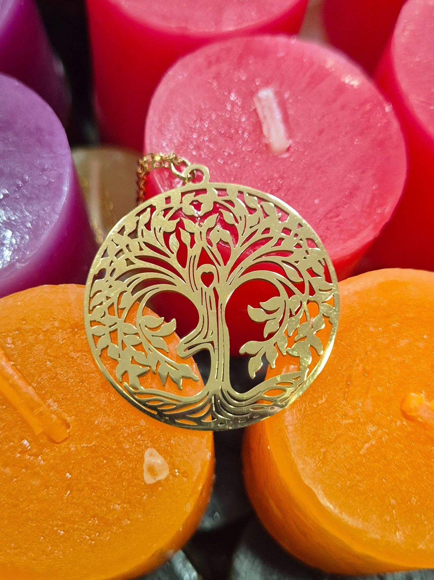 Colgante arbol de la vida acero dorado Tienda esotérica Málaga - La Tienda de Tata Magic: tienda Esotérica en Málaga