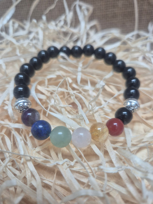 Pulsera mineral Ónix con 7 chacras- Protección, equilibrio y energía/unisex