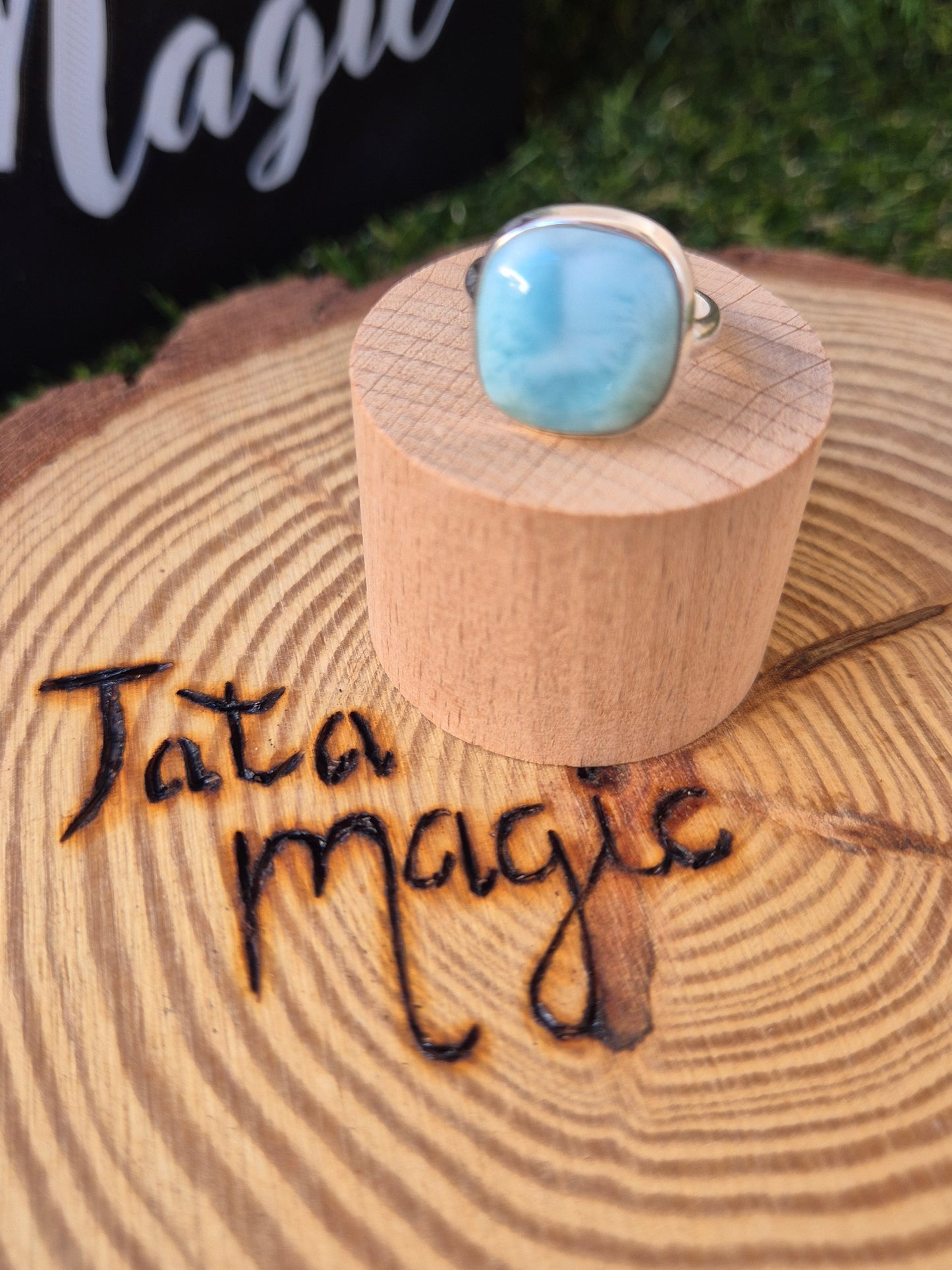 Anillo de Larimar en Plata Adaptable - Activación Cuántica para Propósito del Alma