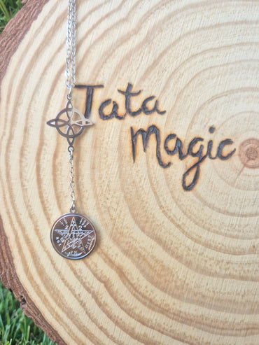 Collar Doble Protección Nudo de Bruja con Tetragrammaton de Acero Consagrado