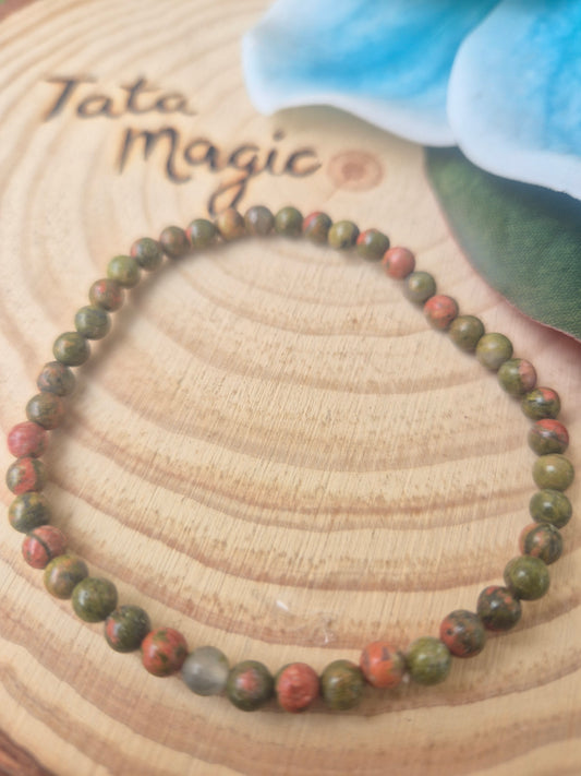 Pulsera de Unakita 4mm- Sanación emocional y Equilibrio Interior