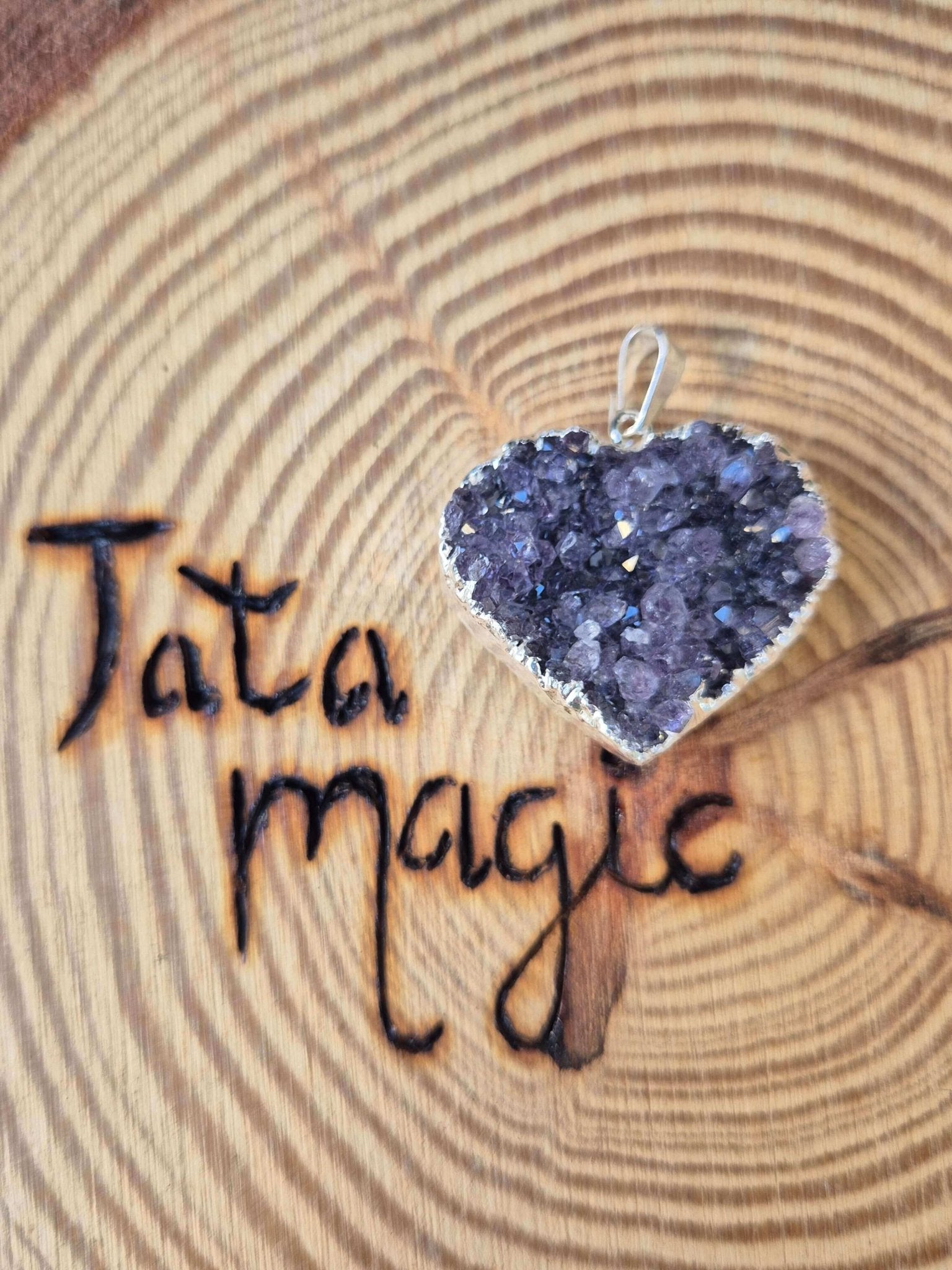 Colgante Corazón Drusa Amatista en Baño de Plata (Aleatorio) Tienda esotérica Málaga - La Tienda de Tata Magic: tienda Esotérica en Málaga