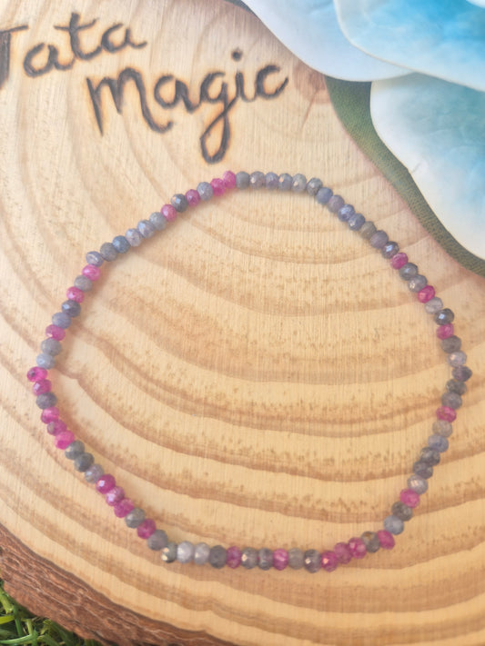 Pulsera de Zafiro Rubí Facetado 4mm - Amor, Sabiduría y Protección