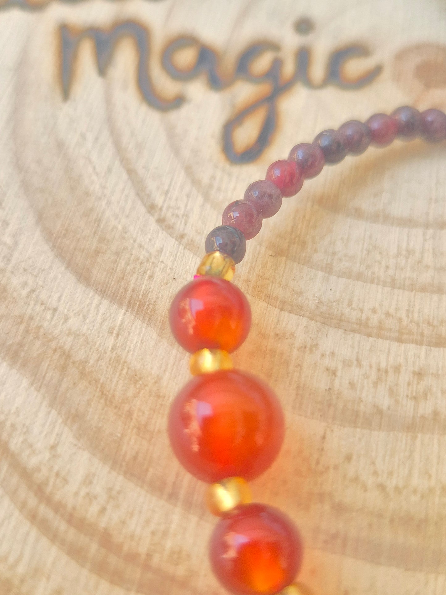 Pulsera de Granate con Carneola y Anillo - Energía , Pasión y Protección