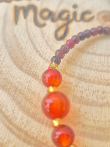 Pulsera de Granate con Carneola y Anillo - Energía , Pasión y Protección
