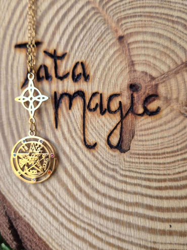Colgante Doble Protección Con Circonitas en Acero Dorado consagrado Tienda esotérica Málaga - La Tienda de Tata Magic: tienda Esotérica en Málaga