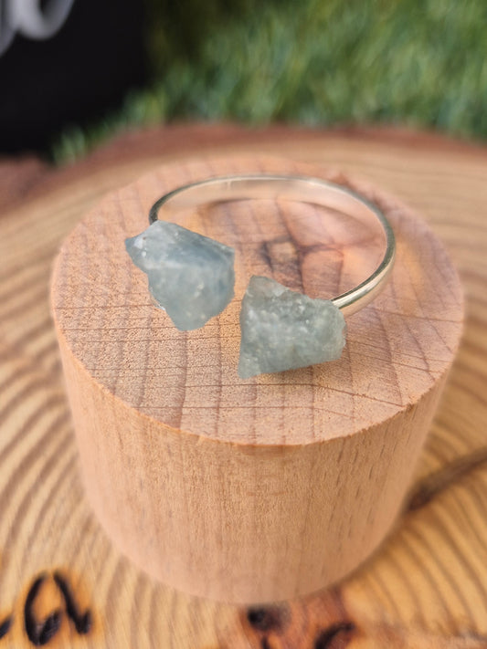 Anillo Agua Marina Bruto Plata (aleatorio) - Piedra de la Calma y la Verdad