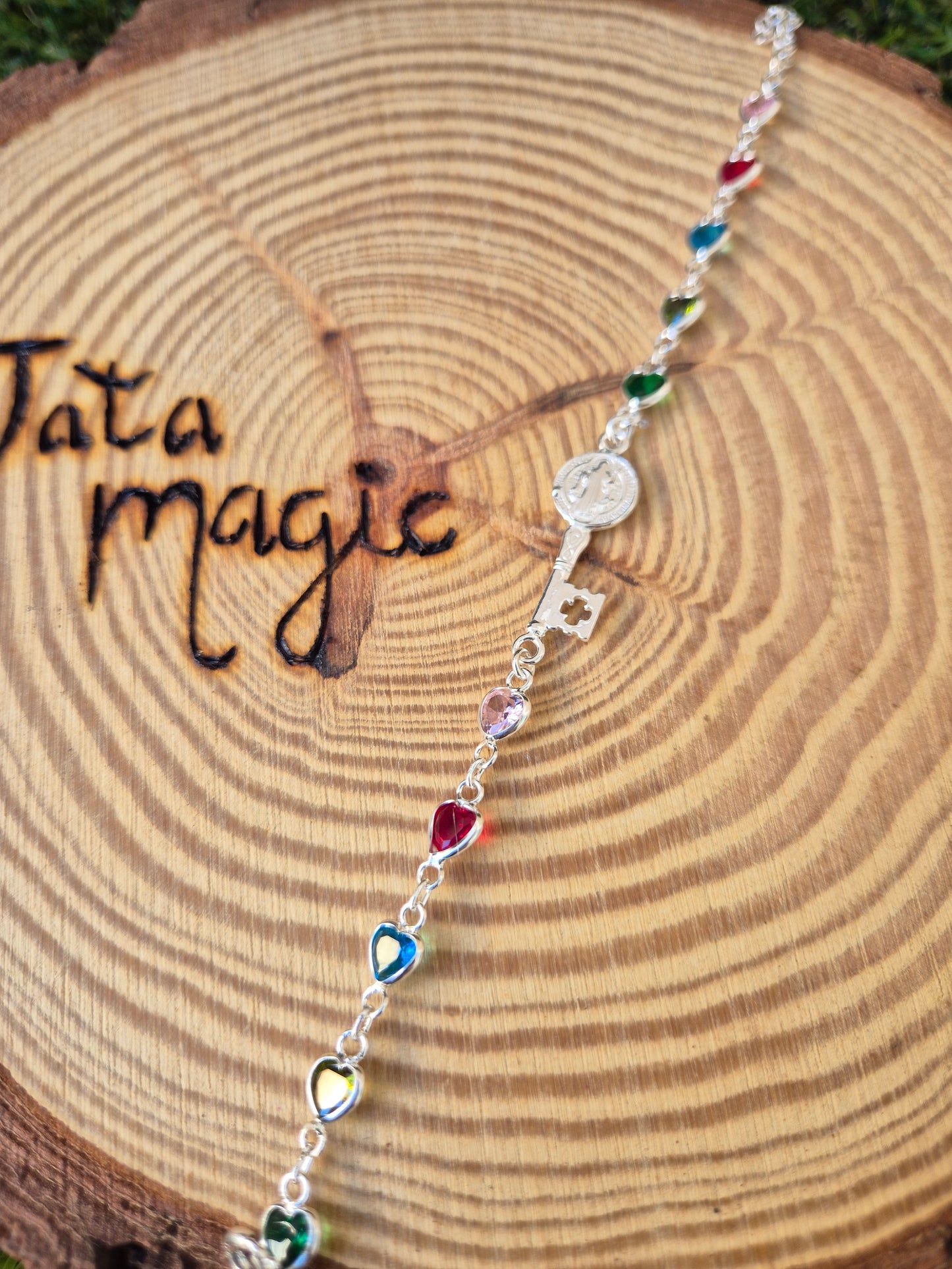 Pulsera San Benito Corazones Zirconita Plata