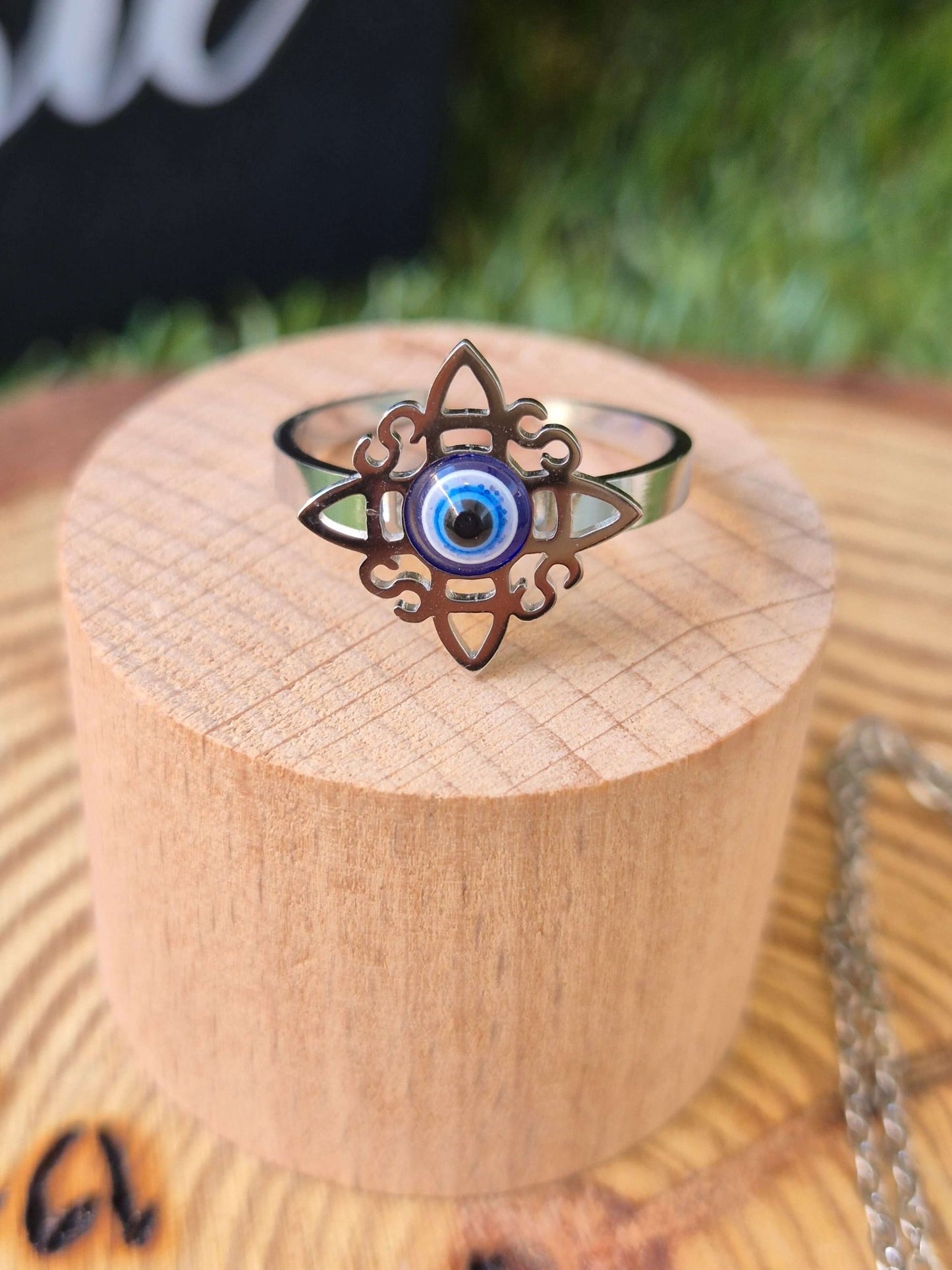 Conjunto nudo de bruja ojo turco Collar + anillo acero Tienda esotérica Málaga - La Tienda de Tata Magic: tienda Esotérica en Málaga
