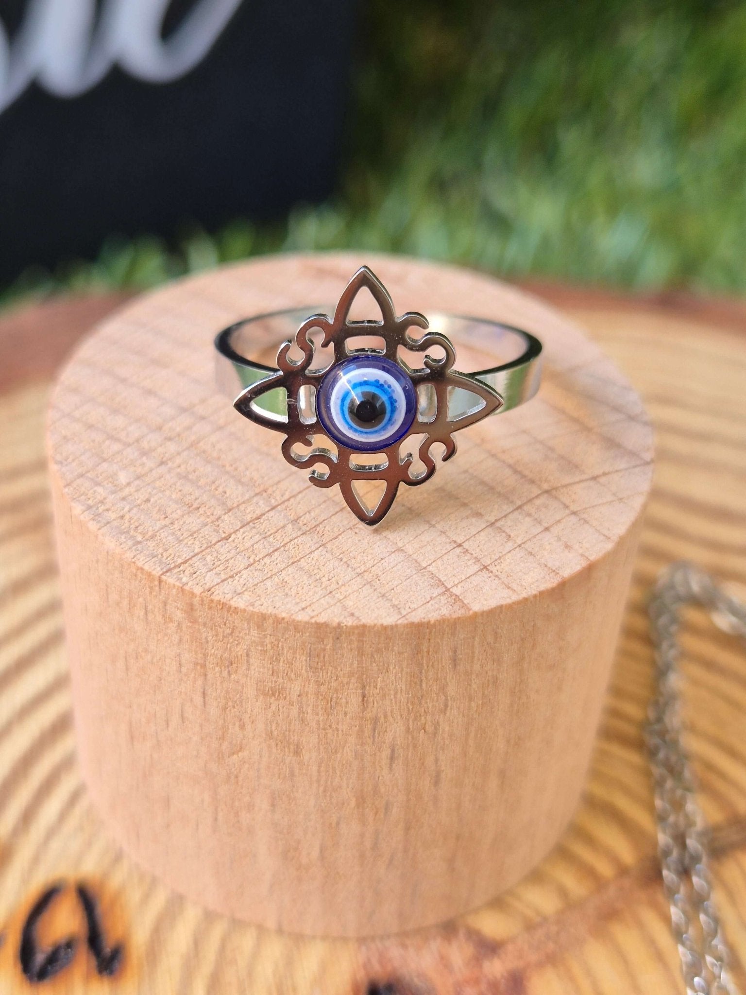 Conjunto nudo de bruja ojo turco Collar + anillo acero Tienda esotérica Málaga - La Tienda de Tata Magic: tienda Esotérica en Málaga