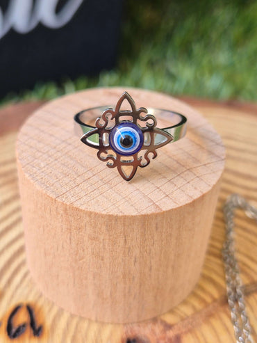 Conjunto nudo de bruja ojo turco Collar + anillo acero Tienda esotérica Málaga - La Tienda de Tata Magic: tienda Esotérica en Málaga