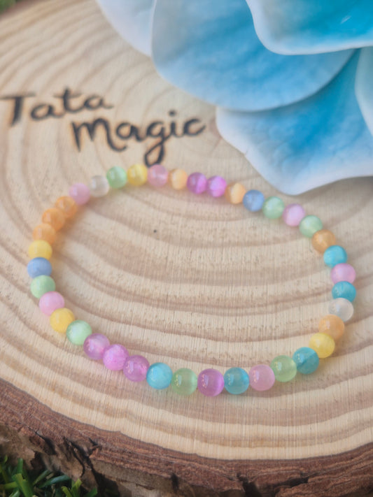 Pulsera de Selenita Arcoíris 4mm- Paz y Elevación Energética