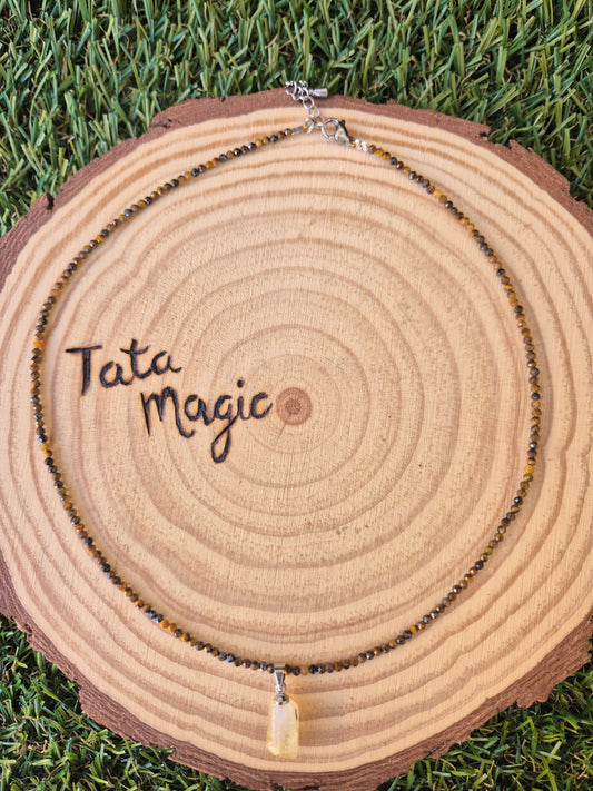 Collar de Ojo de Tigre  Facetado con Citrino 2mm - Protección y Abundancia
