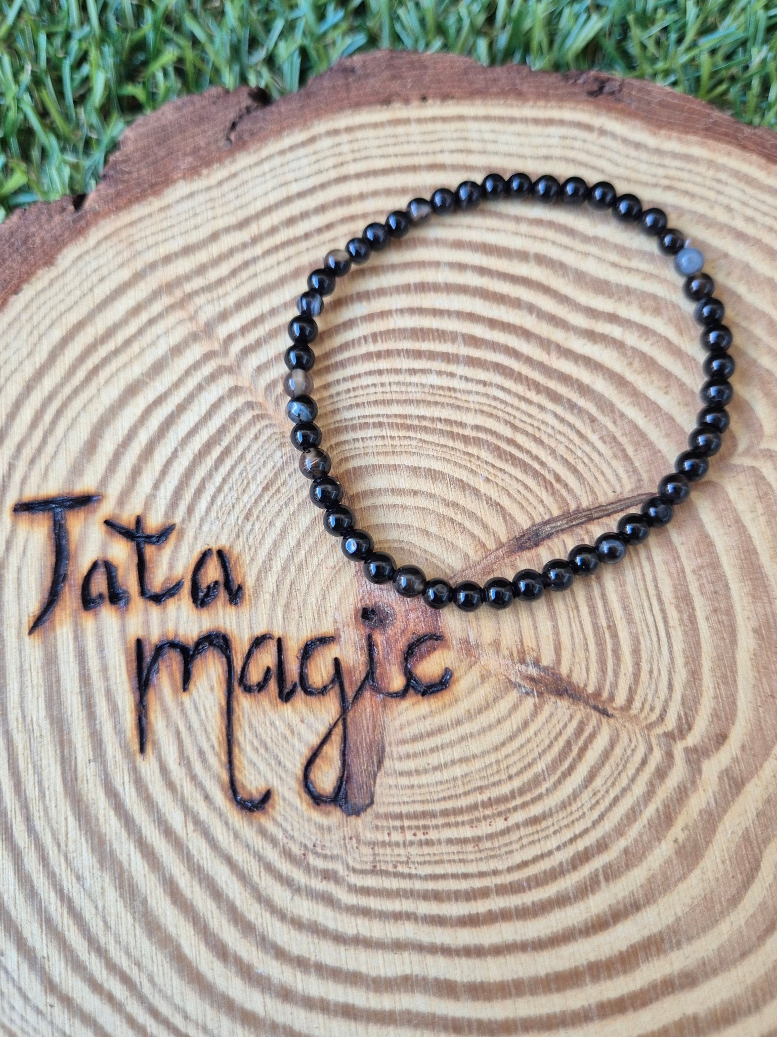 Pulsera Agata negra 4mm JoyeriamineralespulserasTienda esotérica Málaga - La Tienda de Tata Magic: tienda Esotérica en Málaga