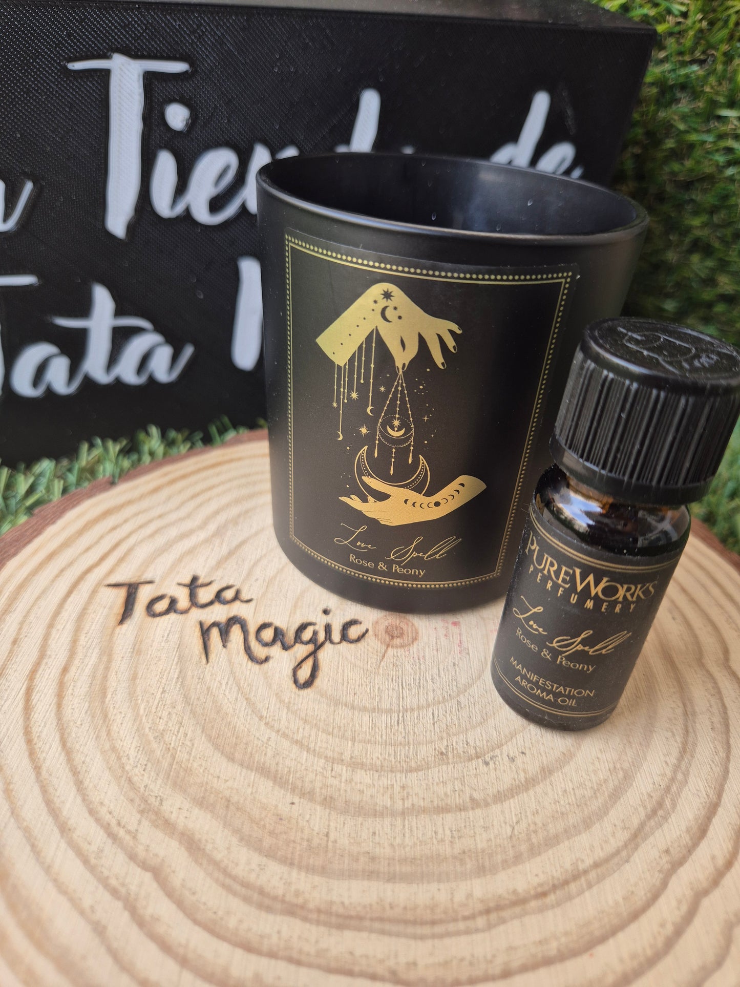 Pack Vela + Aceite Pureworks Hechizo de Amor / Rosa y Peonía - Atracción, Dulzura y Amor Propio